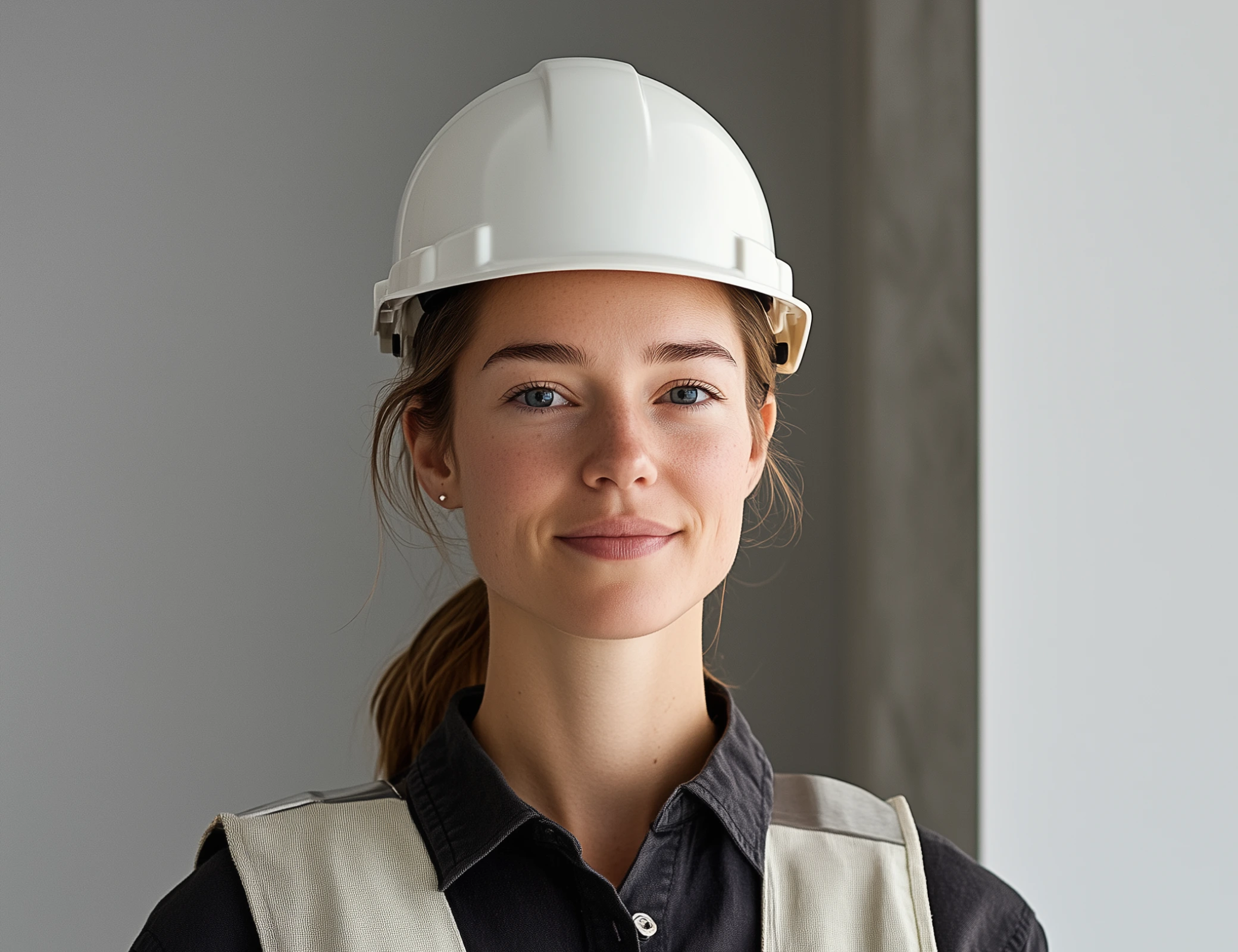 Engineer in a hard hat and safety vest on a construction site